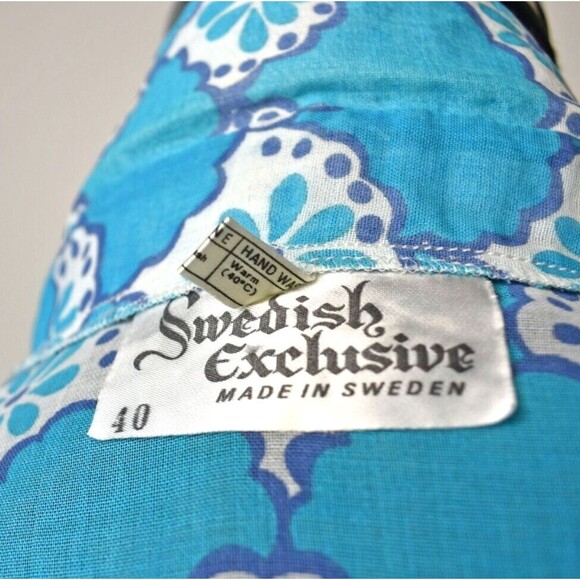 Vintage Swedish Sheer Turquoise Floral Print Long Sleeve Shirt - Women's 40 EU - Picture 7 of 7